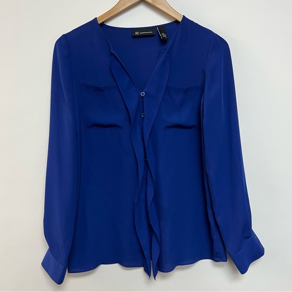 INC International Concepts Chiffon Button Down Shirt Ruffle Blouse Dressy US 2 - Picture 1 of 5
